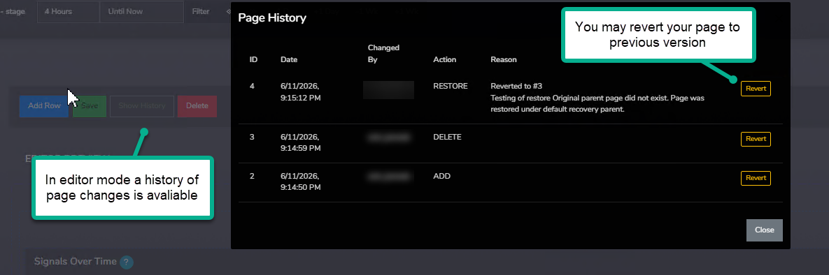 Custom Page history and revert option